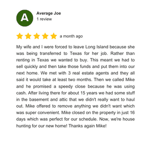 Google Review For We Buy Houses Long Island